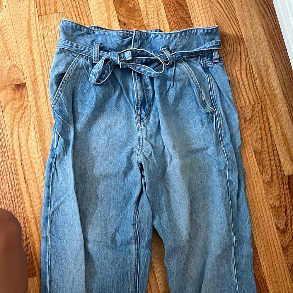 American Eagle Paper Bag Waist with Bow Mom Jeans